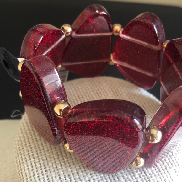 Style & Co Red Glitter Bead/Resin Stretch Bracelet - Picture 3 of 8